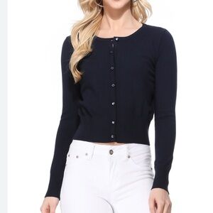 Monte Carlo Wool Navy Blue Button-Up Crop Cardigan Size 40 New With Tag